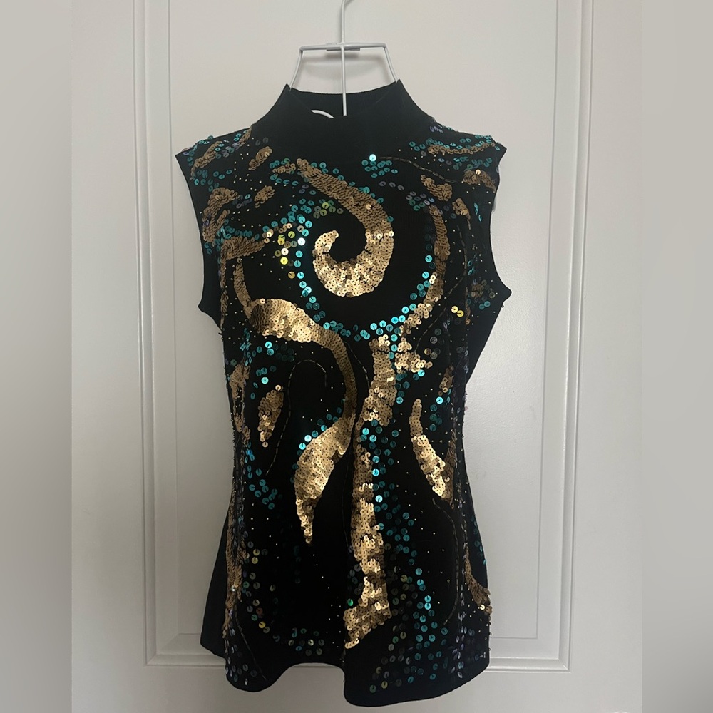 Elegant Black and Gold Sequined Women's M Top